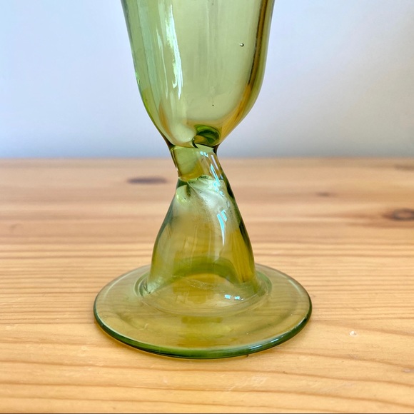 Antique Glassware Green Glass Cup Stemmed Blown Glass Etched One of a Kind! - Picture 5 of 7